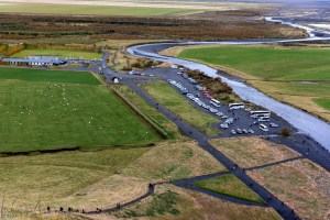 Blick auf den Parkplatz beim Skógafoss