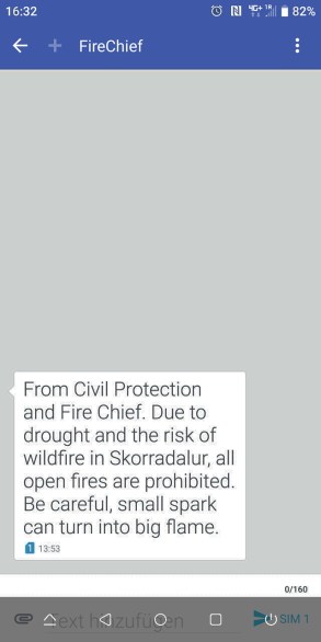 Waldbrand Warnung per SMS